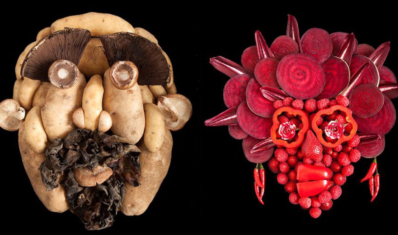 Sculptor Forms "Fresh Faces" from Fruits and Veggies