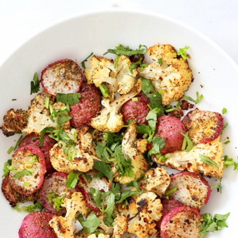 Zesty Roasted Cauliflower With Safflower and Radishes 