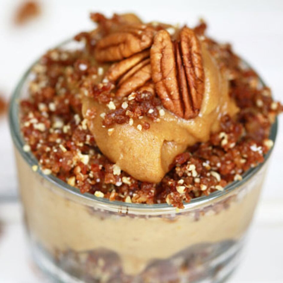 Raw Peach Cobbler Parfait With Whipped Caramel Sauce