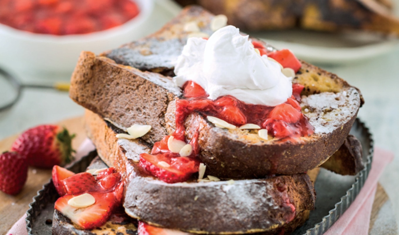 Vegan Strawberry Vanilla French Toast With Whipped Cream